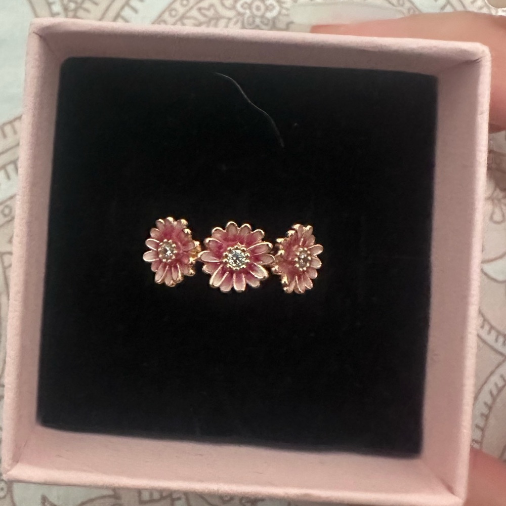 Pandora 14k Rose Gold-Plated Daisy Flower Trio Ring with Cubic Zirconia